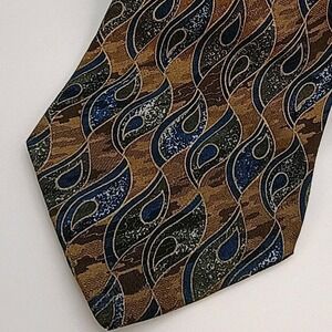 Louis Roth Men's 100% Silk Tie Made in Italy‎ Brown Blue Geometric Pattern